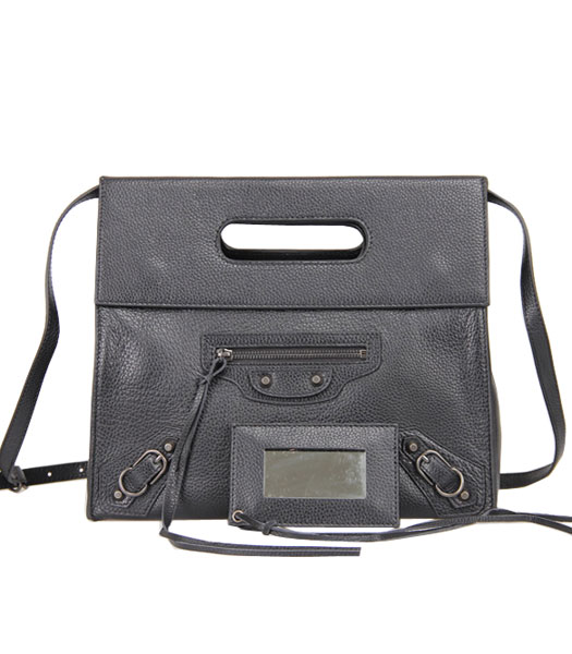Balenciaga Black Litchi Pattern Leather Shoulder Handbag