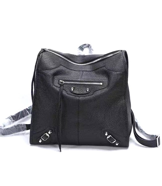 Balenciaga Black Original Lambskin Leather Backpack Silver Nails