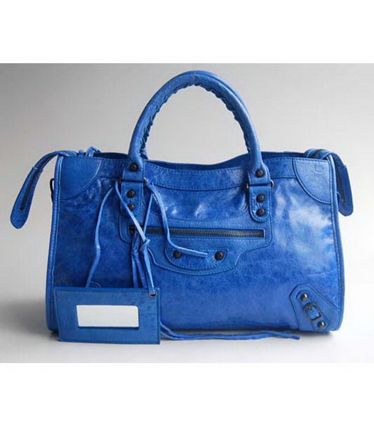Balenciaga Blue Lambskin Leather Handbag