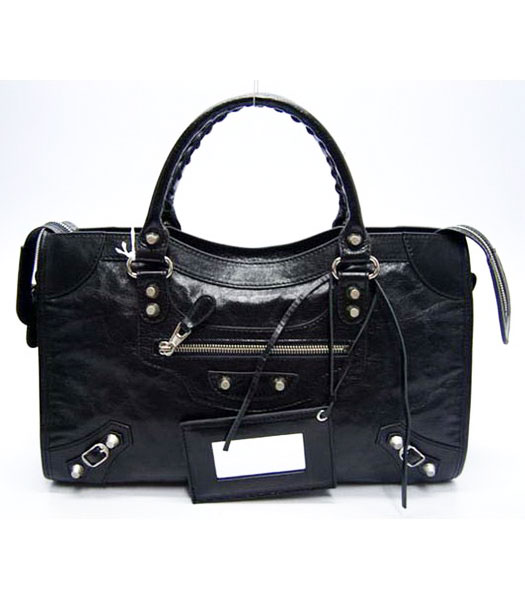 Balenciaga City Bag in Black Oil Leather