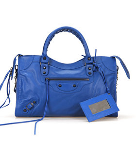 Balenciaga City Bag in Sea Blue Imported Leather
