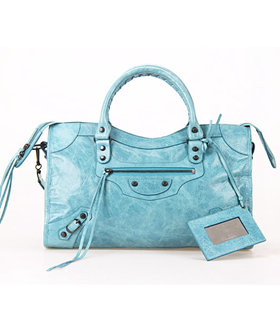 Balenciaga City Bag in Sea Blue Imported Leather With Small Nails