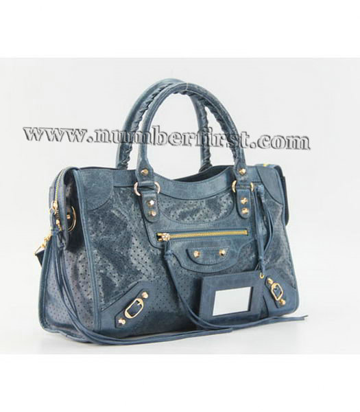 Balenciaga City Cross Bag Sapphire Blue Leather Gold-1
