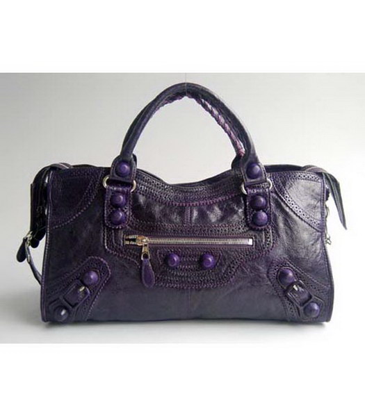 Balenciaga Classic Dark Purple Leather Large Handbag