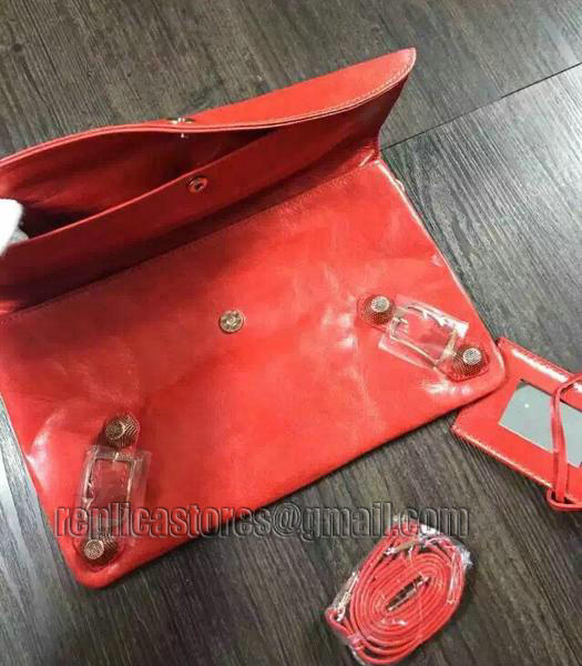 Balenciaga Classic Oil Wax Leather Clutch Red-2