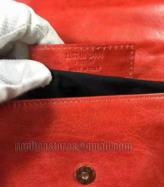 Balenciaga Classic Oil Wax Leather Clutch Red-4