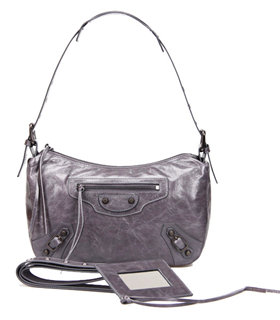 Balenciaga Dark Grey Imported Leather Small Tote Shoulder Bag With Small Nail