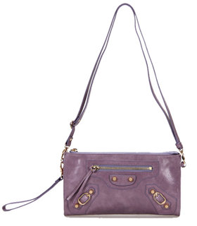 Balenciaga Eggplant Purple Leather Small Shoulder Evening Bag With Small Golden Nails