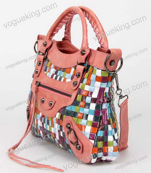 Balenciaga First Multicolor Woven Bag in Pink Calfskin Leather-1