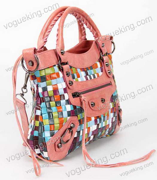 Balenciaga First Multicolor Woven Bag in Pink Calfskin Leather-2