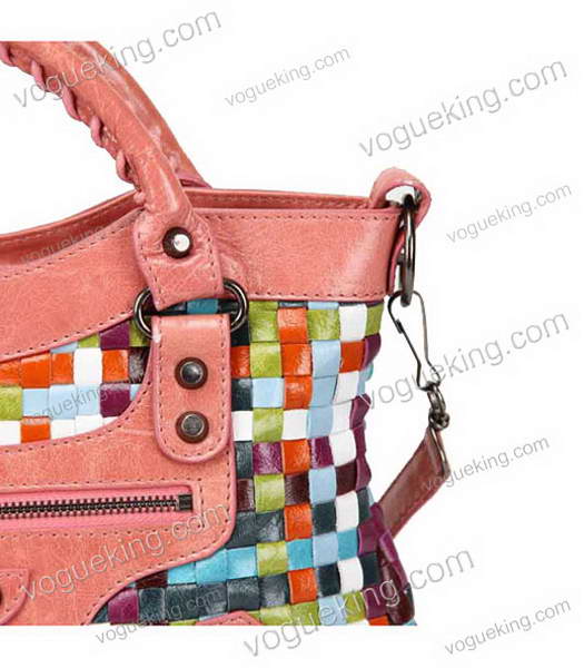 Balenciaga First Multicolor Woven Bag in Pink Calfskin Leather-5