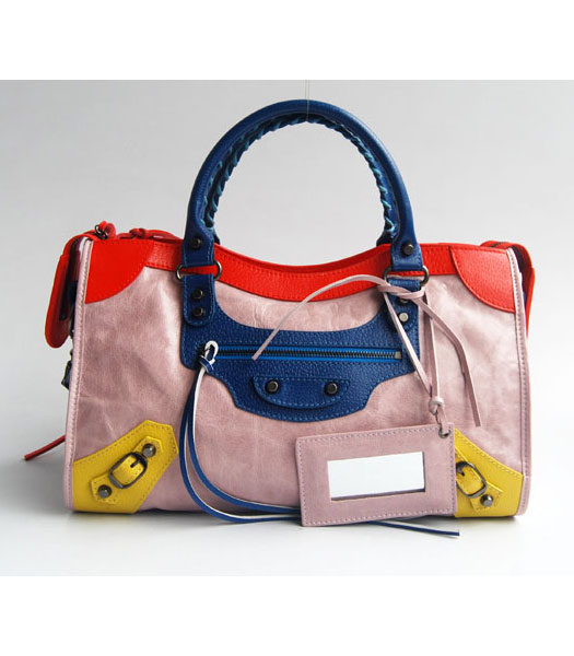 Balenciaga Giant City Bag Pink Purple with Red/Blue/Yellow