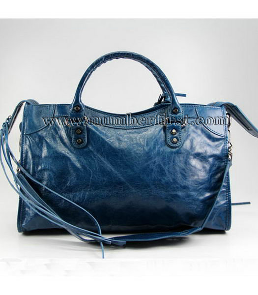 Balenciaga Giant City Handbag in Middle Blue Oil Leather-2