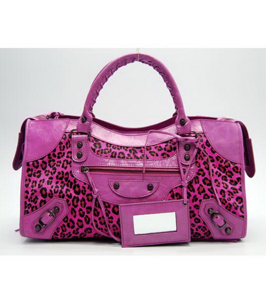 Balenciaga Giant City Large Handbag in Fuchsia Leopard Print