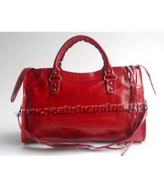 Balenciaga Giant City Red Handbag Black Nails-3