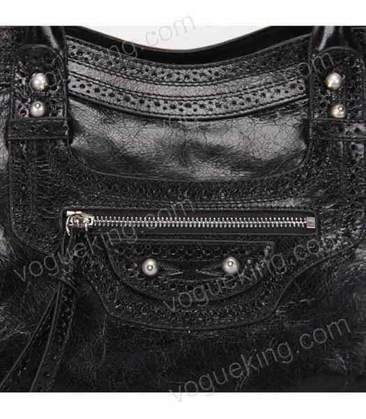 Balenciaga Handbag Black Imported Oil Leather Pearl Silver Nails-4