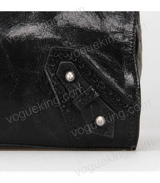 Balenciaga Handbag Black Imported Oil Leather Pearl Silver Nails-5
