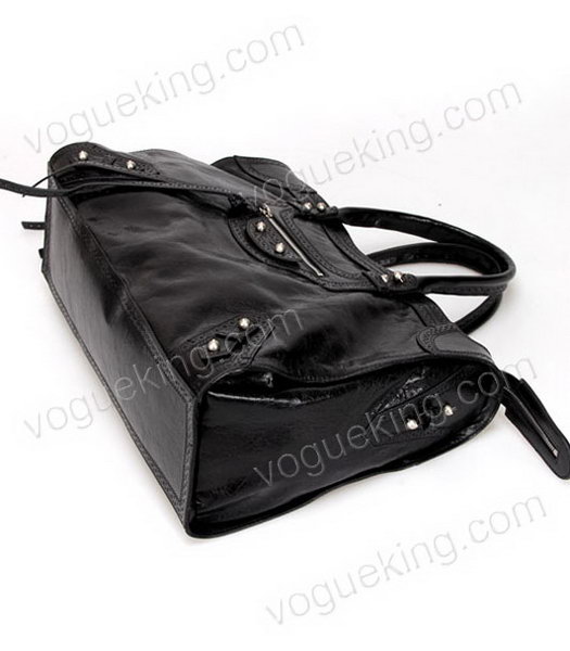 Balenciaga Handbag Black Imported Oil Leather Pearl Silver Nails-6