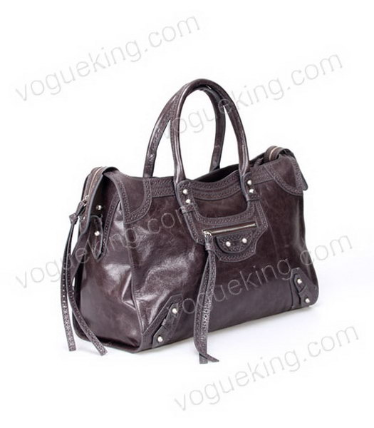 Balenciaga Handbag Dark Grey Imported Oil Leather Pearl Silver Nails-1