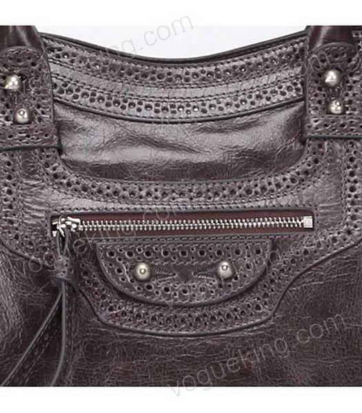 Balenciaga Handbag Dark Grey Imported Oil Leather Pearl Silver Nails-3