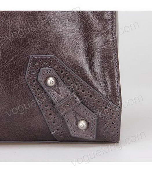 Balenciaga Handbag Dark Grey Imported Oil Leather Pearl Silver Nails-4