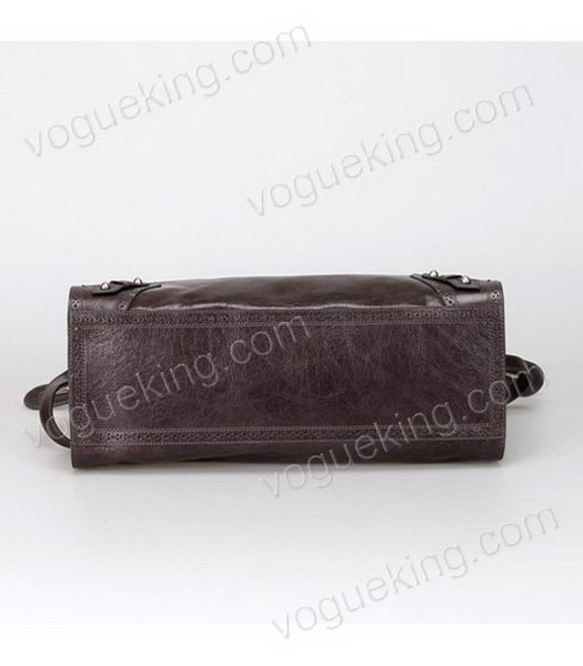 Balenciaga Handbag Dark Grey Imported Oil Leather Pearl Silver Nails-5