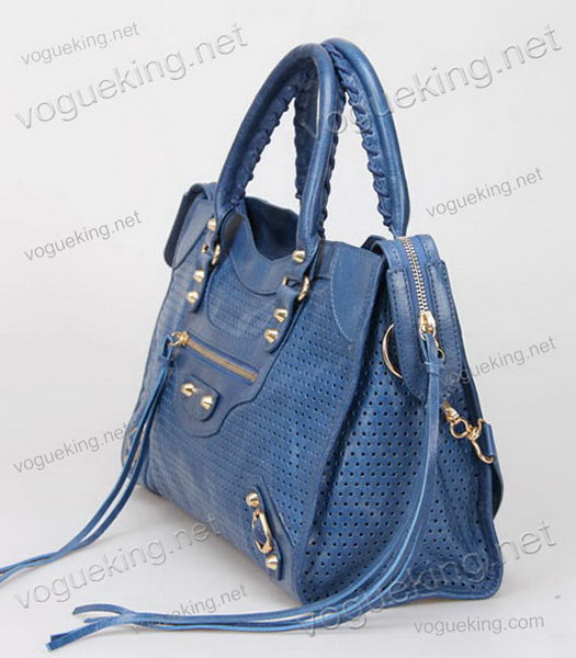 Balenciaga Handbag Dark Sea Blue Imported Oil Leather With Golden Nails-1