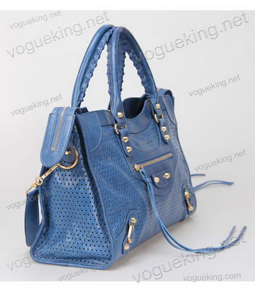 Balenciaga Handbag Dark Sea Blue Imported Oil Leather With Golden Nails-2