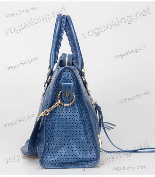 Balenciaga Handbag Dark Sea Blue Imported Oil Leather With Golden Nails-3