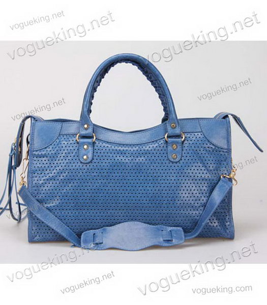 Balenciaga Handbag Dark Sea Blue Imported Oil Leather With Golden Nails-4