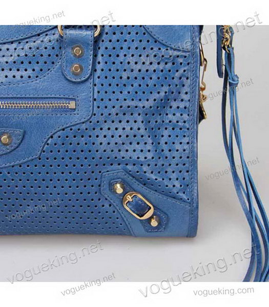 Balenciaga Handbag Dark Sea Blue Imported Oil Leather With Golden Nails-6