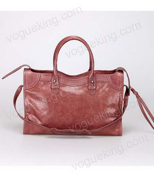 Balenciaga Handbag Peach Imported Oil Leather Pearl Silver Nails-2