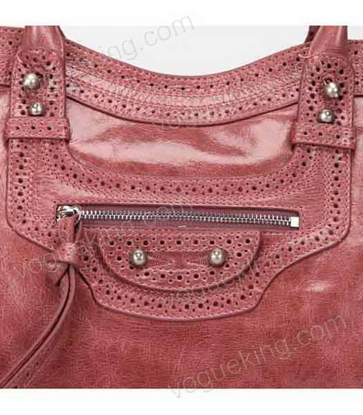 Balenciaga Handbag Peach Imported Oil Leather Pearl Silver Nails-3