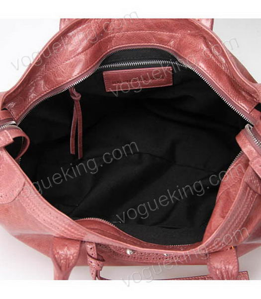 Balenciaga Handbag Peach Imported Oil Leather Pearl Silver Nails-6