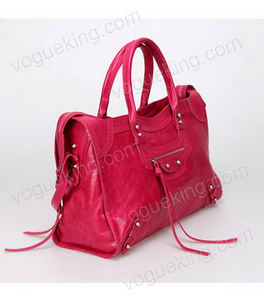 Balenciaga Handbag Pink Imported Oil Leather Pearl Silver Nails-1