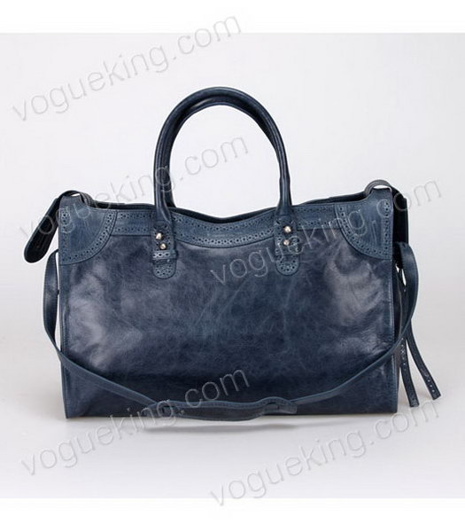 Balenciaga Handbag Sapphire Blue Imported Oil Leather Pearl Silver Nails-2