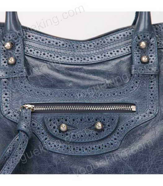 Balenciaga Handbag Sapphire Blue Imported Oil Leather Pearl Silver Nails-3