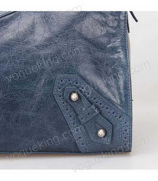 Balenciaga Handbag Sapphire Blue Imported Oil Leather Pearl Silver Nails-4