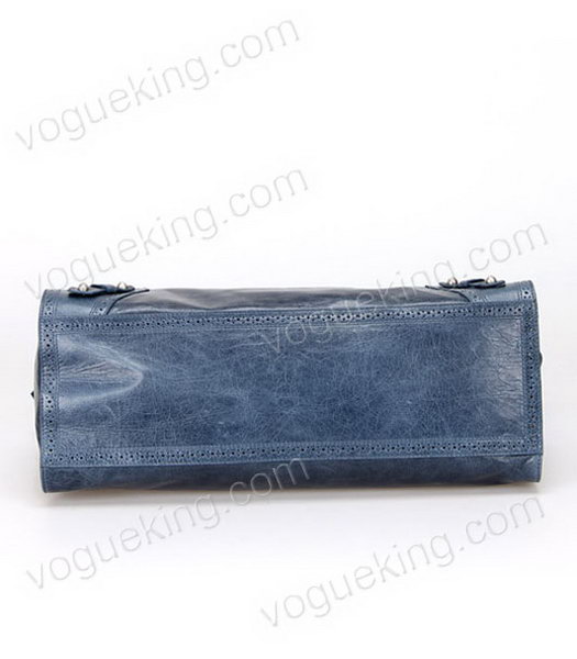 Balenciaga Handbag Sapphire Blue Imported Oil Leather Pearl Silver Nails-5