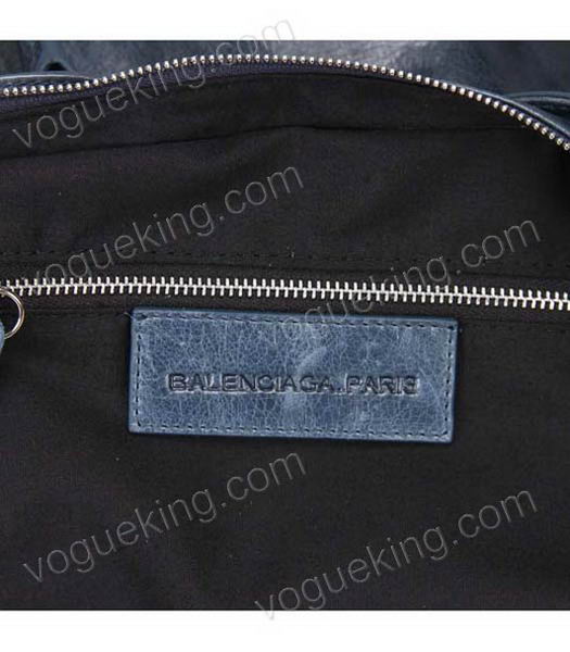 Balenciaga Handbag Sapphire Blue Imported Oil Leather Pearl Silver Nails-6