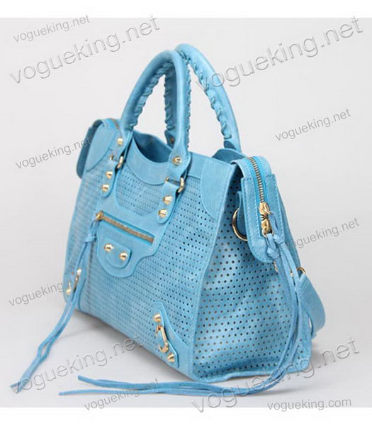Balenciaga Handbag Sky Blue Imported Oil Leather With Golden Nails-1