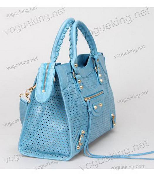 Balenciaga Handbag Sky Blue Imported Oil Leather With Golden Nails-2