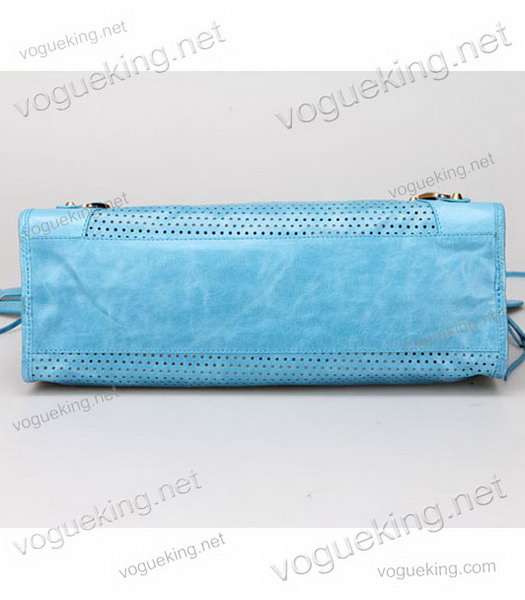 Balenciaga Handbag Sky Blue Imported Oil Leather With Golden Nails-5