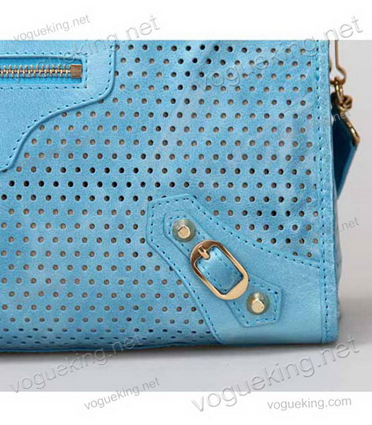 Balenciaga Handbag Sky Blue Imported Oil Leather With Golden Nails-6