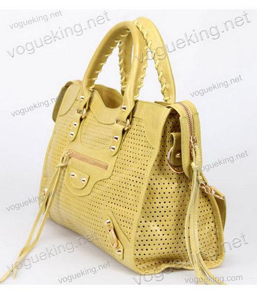 Balenciaga Handbag Yellow Imported Oil Leather With Golden Nails-1