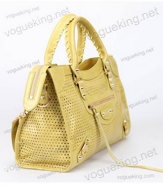 Balenciaga Handbag Yellow Imported Oil Leather With Golden Nails-2