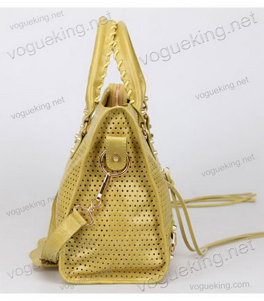 Balenciaga Handbag Yellow Imported Oil Leather With Golden Nails-3
