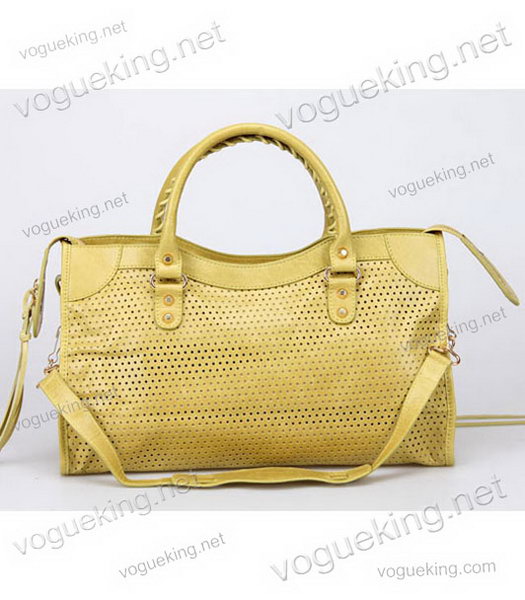 Balenciaga Handbag Yellow Imported Oil Leather With Golden Nails-4