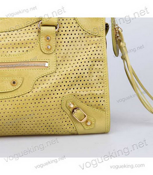 Balenciaga Handbag Yellow Imported Oil Leather With Golden Nails-6