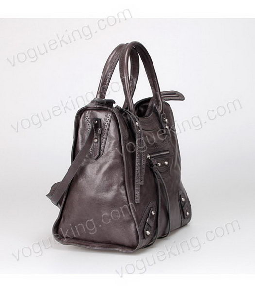 Balenciaga Hyacinth Import Dark Grey Oil Leather Bag Pearl Silver Nails-1